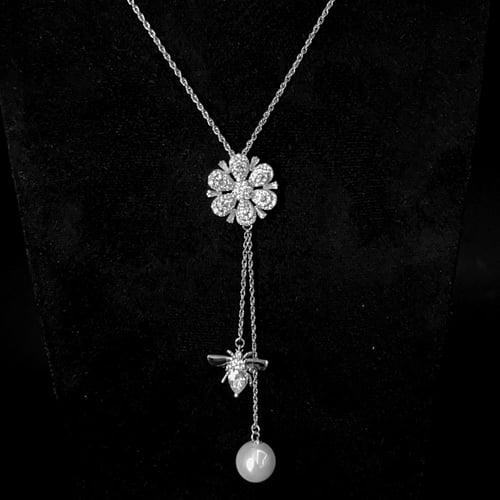 سلسال طويل مزين بالزركون ومطلي روديوم