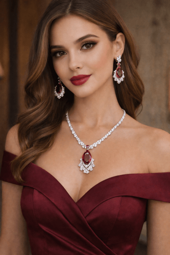 طقم زركون فاخر مطلي بالفضة