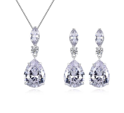 طقم زركون مطلي روديوم