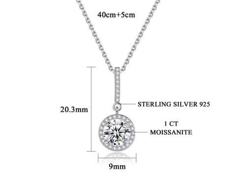 عقد سلسال فضة استرليني 925 بحجر موزانايت Moissanit...