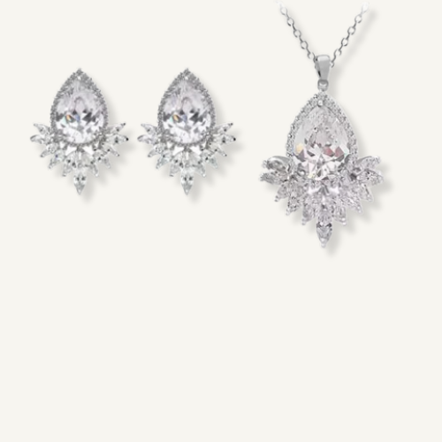 طقم زركون مطلي روديوم