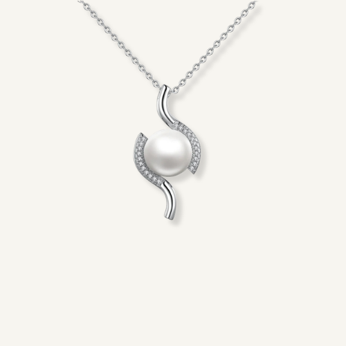 عقد فضة عيار 925 مزين باللؤلؤ الطبيعي والزركون