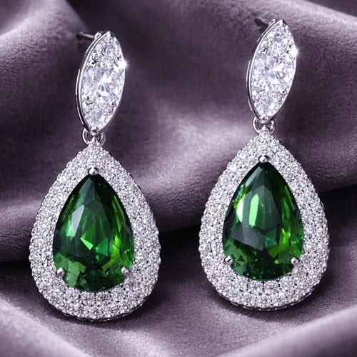 حلق بجوهرة خضراء من الزركون – مطلي بالروديوم والفض...