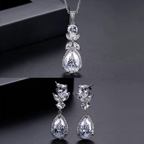 طقم زركون مطلي روديوم