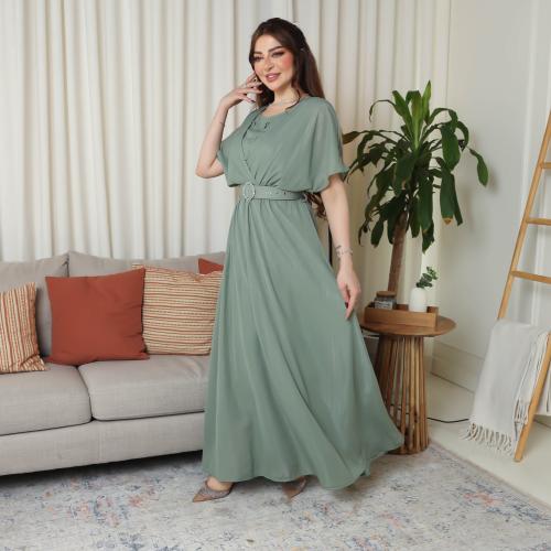 فستان ناعم نص كم بلون تفاحي