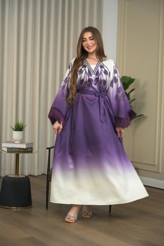 جلابية راقية مموجة البنفسجي و البيج