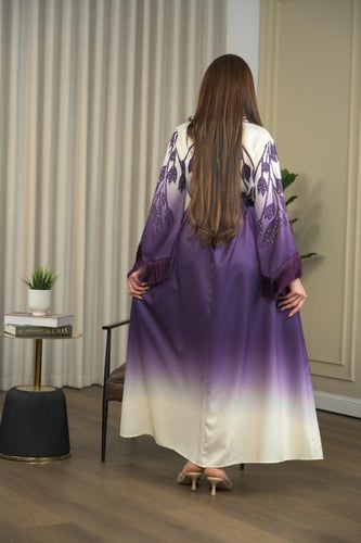جلابية راقية مموجة البنفسجي و البيج