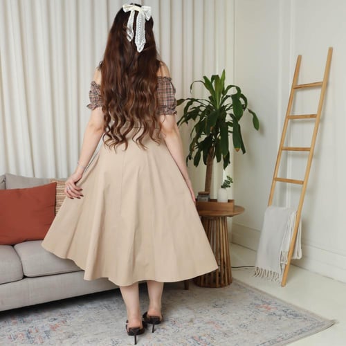 فستان ميدي بيج وأكمام كاروهات