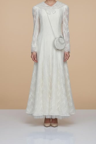 فستان دانتيل عنابي