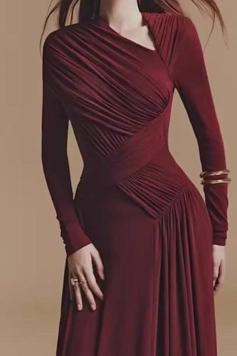 فستان ماكسي عنابي استرتش