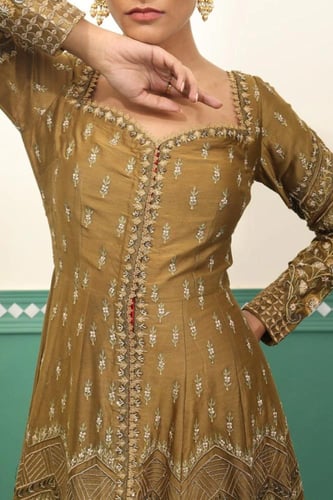 فستان هندي اخضر زيتوني