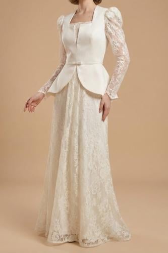 فستان كلاسيكي بـ قصة البيبلم والدانتيل