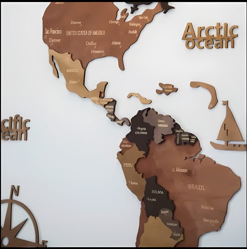 خريطة العالم 3D مصنوعة من الخشب