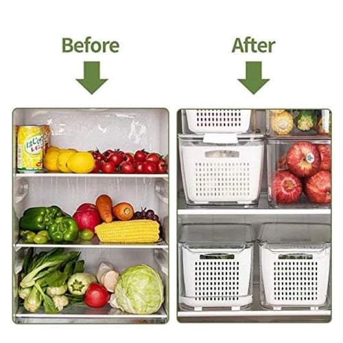 صندوق تخزين فواكة وخضار للثلاجة (مع غربال)
