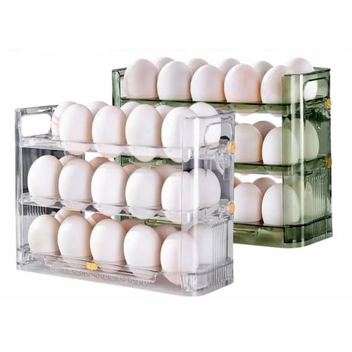 منظم وسلة تخزين البيض، 3 طبقات