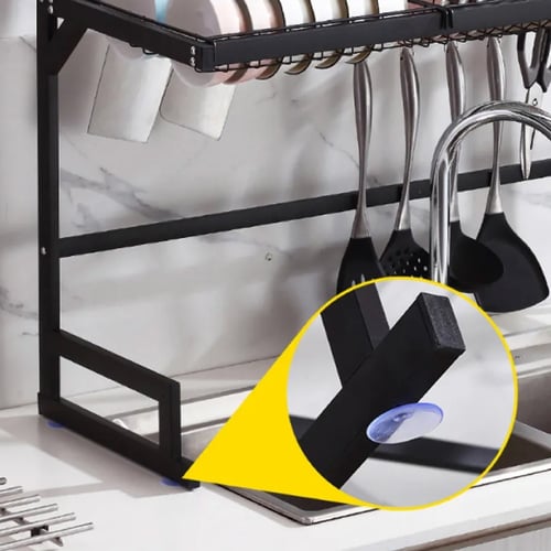 رف أسود للأطباق من الفولاذ (مقاوم للصدأ)