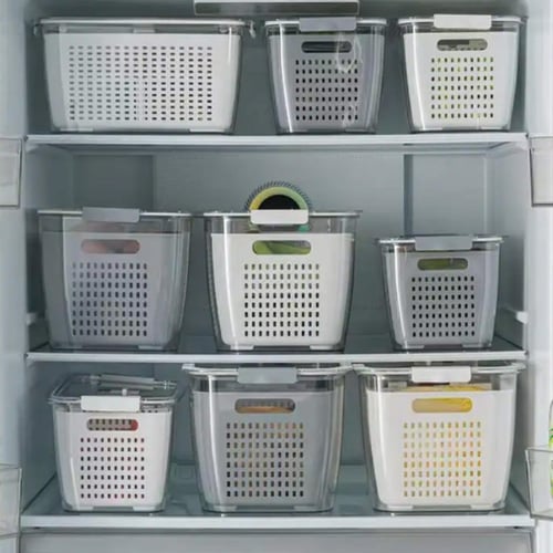 صندوق تخزين فواكة وخضار للثلاجة (مع غربال)