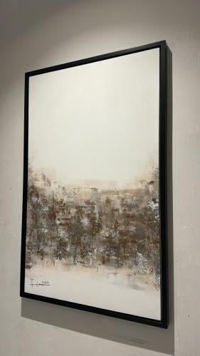 رسم لوحة كانفس بالوان محايده و تاثير بارز مقاس 100*70 بااطار شامبين