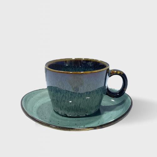 فنجان بورسلان اخضر وبني صغير