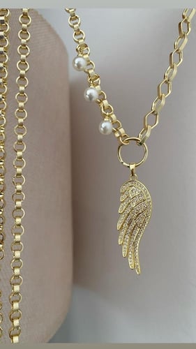 سلسال مطلي ذهب عيار ١٤ بتعليقة جناح مرصعة بالزركون...