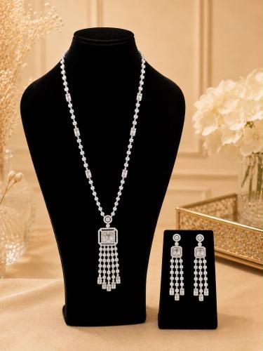 سلسال زركون طويل مع حلق – 3 ألوان فاخرة.