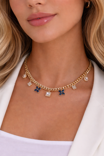 سلسال ذهبي بتعليقات زهرية أنيقة مطلي ذهب .