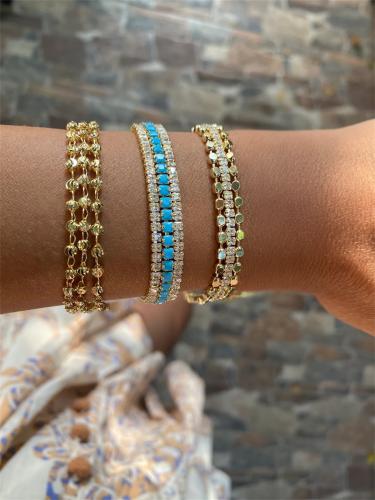 ست لمسة تركواز مؤلف من ثلاث أساور مميزة مطلية ذهب...