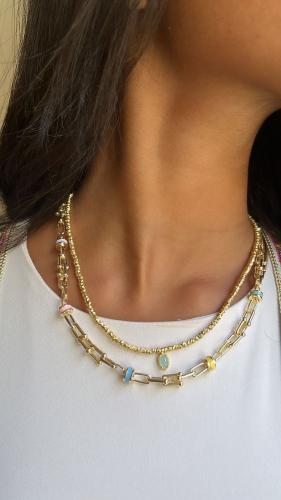 سلسالين ناعميين مطلي مزين بفص تراكوز … والثاني مطل...