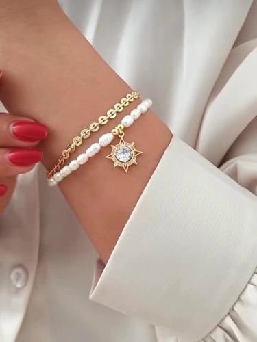 سوار أنيق مطلي ذهب عيار 14 بتصميم مزدوج يجمع بين ا...