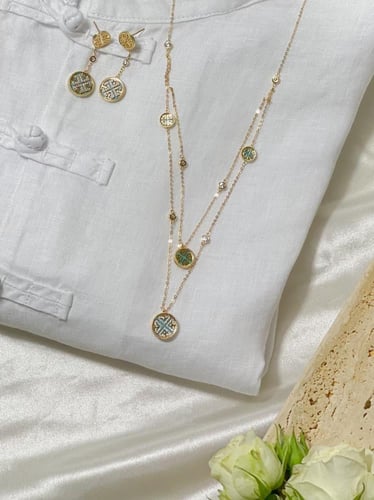 طقم محاكى للذهب مكون من ( سلسال طبقتين + حلق )