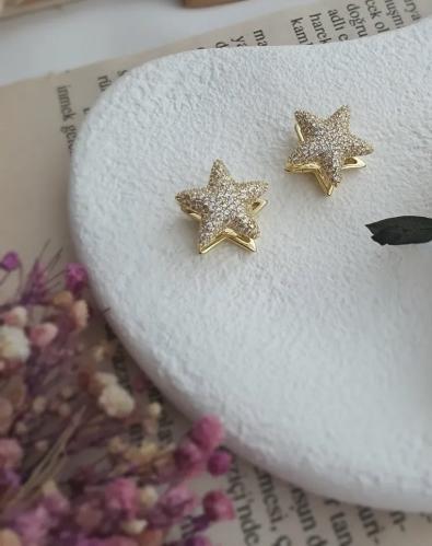 حلق النجمه بوجهين مطلي ذهب ومرصع بالزركون البراق