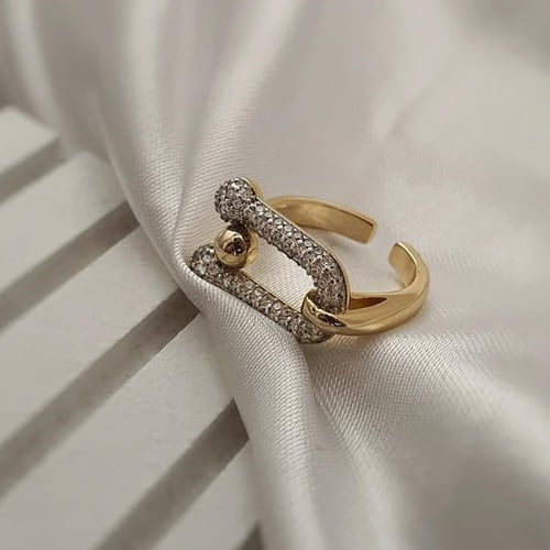 خاتم بتصميم مستوحى من تيفاني مفتوح مطلي ذهب .