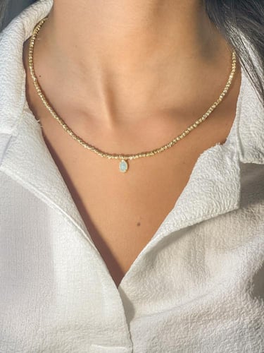 سلسالين ناعميين مطلي مزين بفص تراكوز … والثاني مطل...