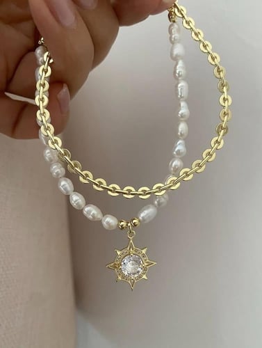 سوار أنيق مطلي ذهب عيار 14 بتصميم مزدوج يجمع بين ا...