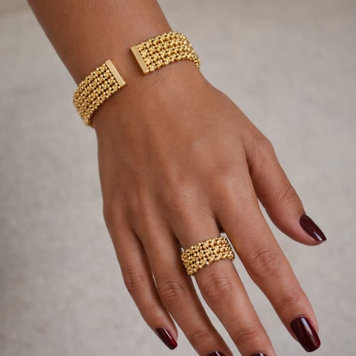 طقم إسوارة مع خاتم مكون من أربع صفوف بابلز مفتوح م...