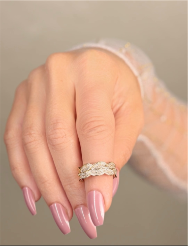 خاتم بتصميم سنبلة مغطى بالزركون مفتوح مطلي ذهب فري...