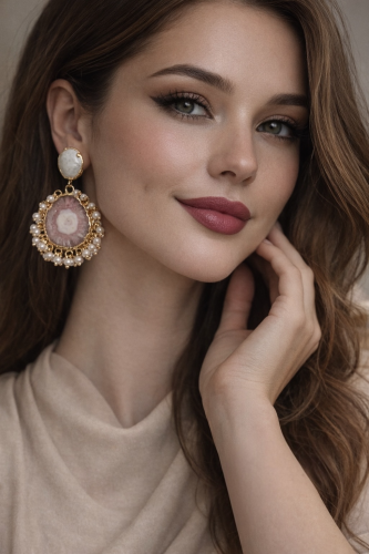 حلق مطلي بالذهب مزين بالأحجار واللؤلؤ ( شغل يدوي )