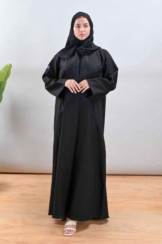 عباية كريب بجيوب وتطريز كحلي