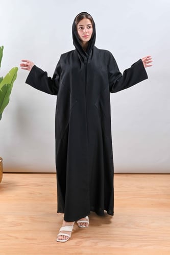 عباية كريب بجيوب وتطريز اسود