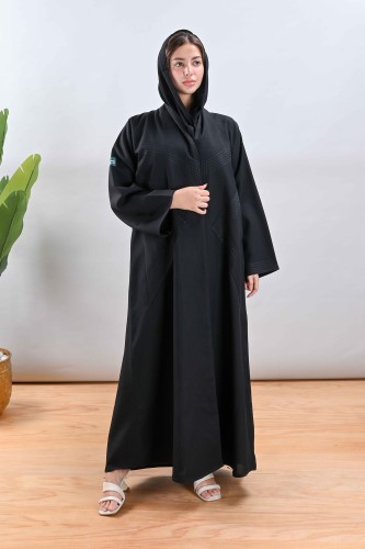 عباية كريب بجيوب وتطريز اسود