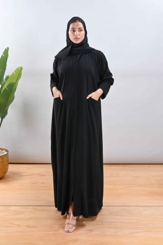 عباية ملكي سادة بجيوب من الامام