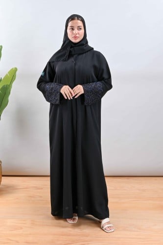 عباية كريب ناعم بتطريز اسود على كحلي