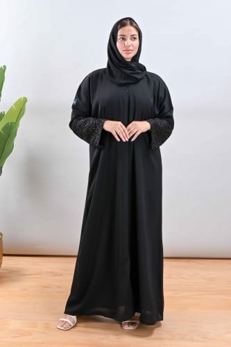 عباية كريب ناعم بتطريز اسود