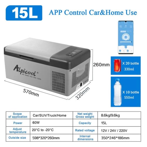 ثلاجة البيكول Alpicool مقاس 15 لتر للسيارة والرحلا...