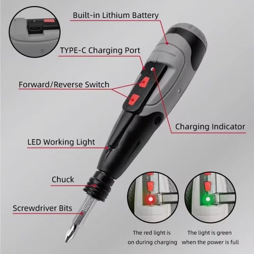 مفك براغي كهربائي لاسلكي بإضاءة LED