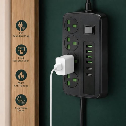 توصيله كهرباء 5 أمتار 3000W متعددة المخارج مع USB...