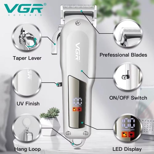 مكينة حلاقة الشعر VGR لاسلكي، شاشة LED وشفرات فولا...