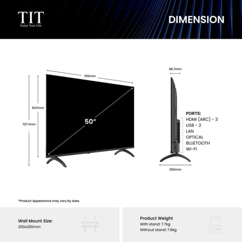 تي اي تي شاشة سمارت 50 بوصة بدقة 4K - نظام أندرويد...