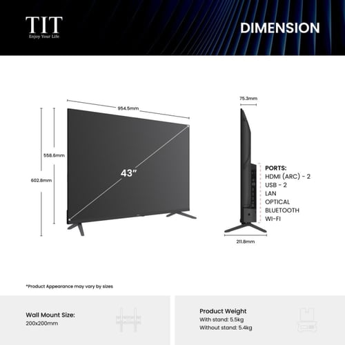 تي اي تي شاشة سمارت 43 بوصة 4K بنظام أندرويد 14 Go...