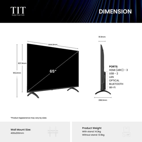 تي اي تي شاشة سمارت 65 بوصة بدقة 4K UHD - نظام أند...